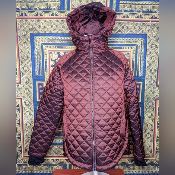 BCBGMaxAzria Jackets & Blazers - BCBGMaxAzria Quilted Zip Front Coat with Hood Size Medium Raisin Metallic